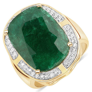 14K Yellow Gold Plated 10.51 Carat Dyed Emerald and White Topaz .925 Sterling Silver Ring - 0