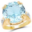 14K Yellow Gold Plated 12.98 Carat Genuine Blue Topaz and White Topaz .925 Sterling Silver Ring-5