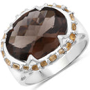 9.58 Carat Genuine Smoky Quartz and Citrine .925 Sterling Silver Ring-4