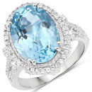 8.15 Carat Genuine Blue Topaz and White Topaz .925 Sterling Silver Ring-2