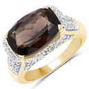 6.65 Carat Genuine Smoky Quartz and White Topaz .925 Sterling Silver Ring-4