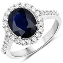 3.70 Carat Genuine Blue Sapphire and White Diamond 14K White Gold Ring-2
