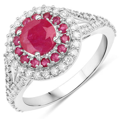 1.95 Carat Genuine Ruby and White Diamond 14K White Gold Ring - 0