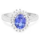 1.45 Carat Genuine Tanzanite and White Zircon .925 Sterling Silver Ring-6