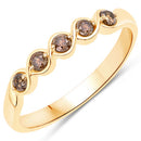 0.19 Carat Genuine Champagne Diamond 14K Yellow Gold Ring (I1-I2)-5