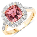 2.71 Carat Genuine Royal Pink Tourmaline and White Diamond 14K Yellow Gold Ring-5