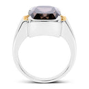 Two Tone Plated 5.51 Carat Genuine Smoky Quartz and White Topaz .925 Sterling Silver Ring-5