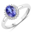 0.86 Carat Genuine Tanzanite and White Diamond 14K White Gold Ring-5