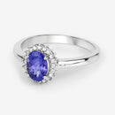 0.86 Carat Genuine Tanzanite and White Diamond 14K White Gold Ring-8