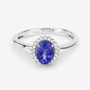 0.86 Carat Genuine Tanzanite and White Diamond 14K White Gold Ring-12