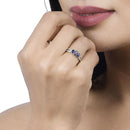 0.73 Carat Genuine Blue Sapphire and White Diamond 14K White Gold Ring-10