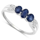 0.73 Carat Genuine Blue Sapphire and White Diamond 14K White Gold Ring-6