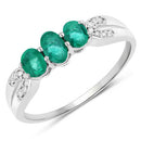 0.53 Carat Genuine Zambian Emerald and White Diamond 14K White Gold Ring-5