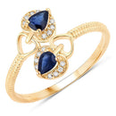 0.34 Carat Genuine Blue Sapphire and White Diamond 14K Yellow Gold Ring-5