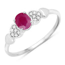 0.36 Carat Genuine Ruby and White Diamond 14K White Gold Ring-5