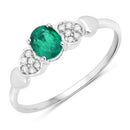 0.36 Carat Genuine Zambian Emerald and White Diamond 14K White Gold Ring-5