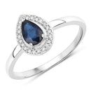 0.48 Carat Genuine Blue Sapphire and White Diamond 14K White Gold Ring-5