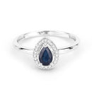 0.48 Carat Genuine Blue Sapphire and White Diamond 14K White Gold Ring-7