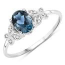 0.93 Carat Genuine London Blue Topaz and White Diamond 14K White Gold Ring-5