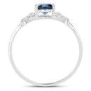 0.93 Carat Genuine London Blue Topaz and White Diamond 14K White Gold Ring-6
