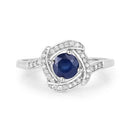 0.73 Carat Genuine Blue Sapphire and White Diamond 14K White Gold Ring-7