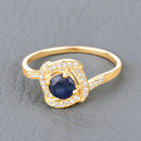 0.73 Carat Genuine Blue Sapphire and White Diamond 14K Yellow Gold Ring-9