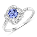 0.55 Carat Genuine Tanzanite and White Diamond 14K White Gold Ring-5
