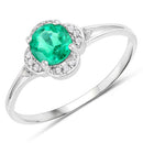 0.46 Carat Genuine Zambian Emerald and White Diamond 14K White Gold Ring-5