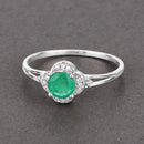 0.46 Carat Genuine Zambian Emerald and White Diamond 14K White Gold Ring-8