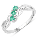 0.28 Carat Genuine Zambian Emerald and White Diamond 14K White Gold Ring-2