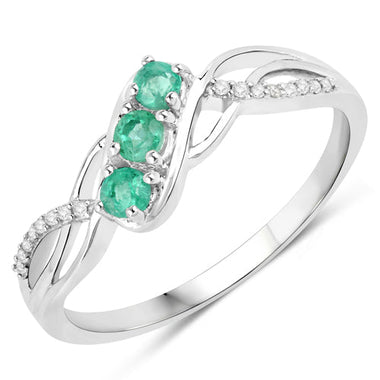 0.28 Carat Genuine Zambian Emerald and White Diamond 14K White Gold Ring - 0