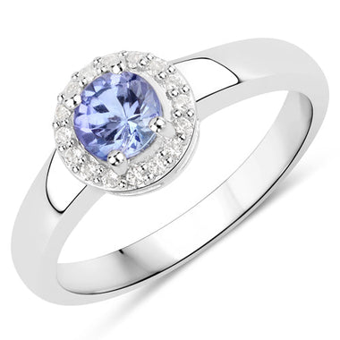 0.55 Carat Genuine Tanzanite and White Topaz .925 Sterling Silver Ring - 0