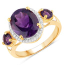 3.82 Carat Genuine Amethyst and White Diamond .925 Sterling Silver Ring-2