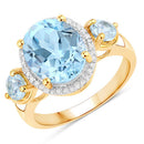 4.779 Carat Genuine Blue Topaz and White Diamond .925 Sterling Silver Ring-2