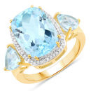 8.23 Carat Genuine Blue Topaz and White Diamond .925 Sterling Silver Ring-2