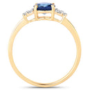 1.08 Carat Genuine Blue Sapphire and White Diamond 14K Yellow Gold Ring-6