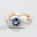 1.08 Carat Genuine Blue Sapphire and White Diamond 14K Yellow Gold Ring-8