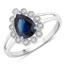 1.46 Carat Genuine Blue Sapphire and White Diamond 10K White Gold Ring-1