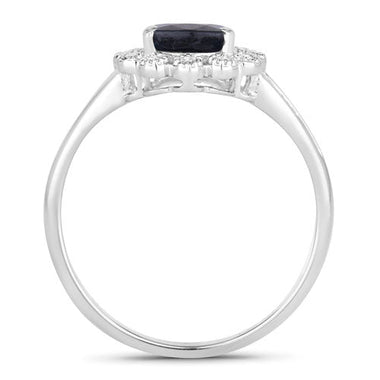 1.46 Carat Genuine Blue Sapphire and White Diamond 10K White Gold Ring - 0