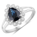 1.46 Carat Genuine Blue Sapphire and White Diamond 14K White Gold Ring-1