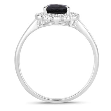1.46 Carat Genuine Blue Sapphire and White Diamond 14K White Gold Ring - 0