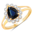 1.46 Carat Genuine Blue Sapphire and White Diamond 14K Yellow Gold Ring-1