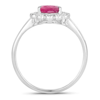 1.31 Carat Genuine Ruby and White Diamond 10K White Gold Ring - 0