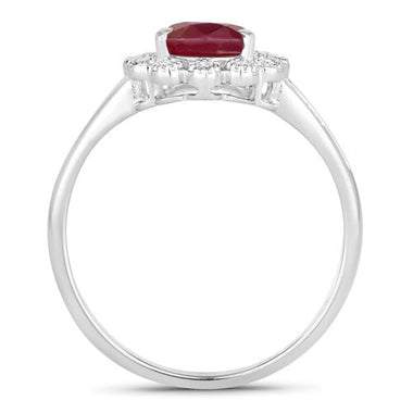 1.31 Carat Genuine Ruby and White Diamond 14K White Gold Ring - 0