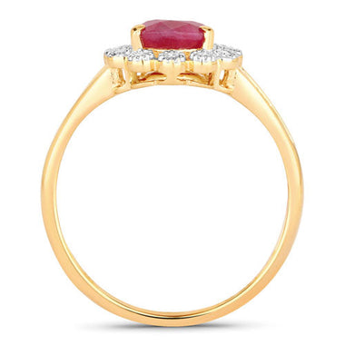 1.31 Carat Genuine Ruby and White Diamond 14K Yellow Gold Ring - 0