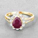 1.31 Carat Genuine Ruby and White Diamond 14K Yellow Gold Ring-4