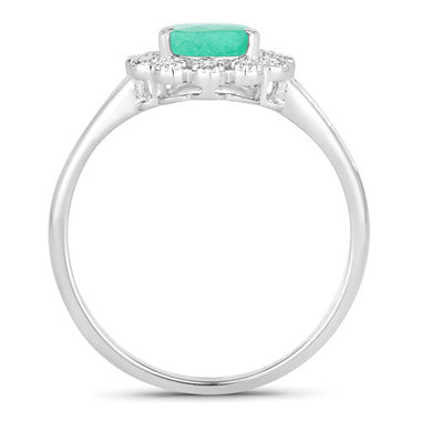 1.22 Carat Genuine Zambian Emerald and White Diamond 10K White Gold Ring - 0