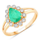 1.22 Carat Genuine Zambian Emerald and White Diamond 10K Yellow Gold Ring-1