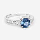 1.90 Carat Genuine Blue Sapphire and White Diamond 14K White Gold Ring-11
