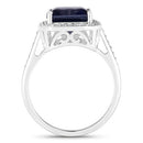 3.70 Carat Genuine Iolite and White Diamond 14K White Gold Ring-6